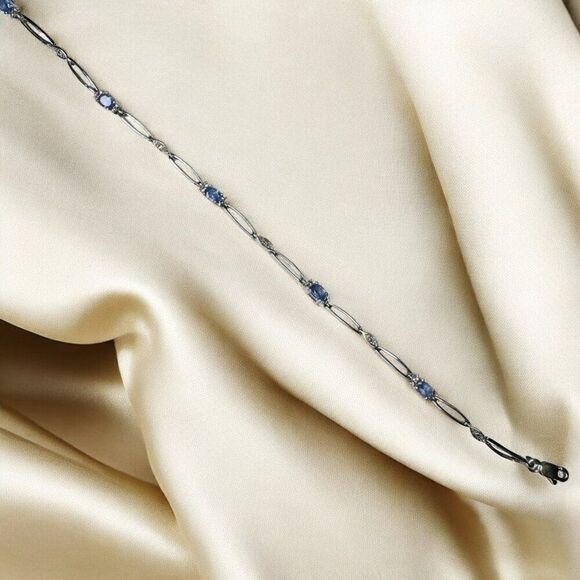 VINTAGE -10k Gold- Tanzanite & Diamond Bracelet - 7" -1CTTW- Tennis Style -3.5g - Picture 7 of 16